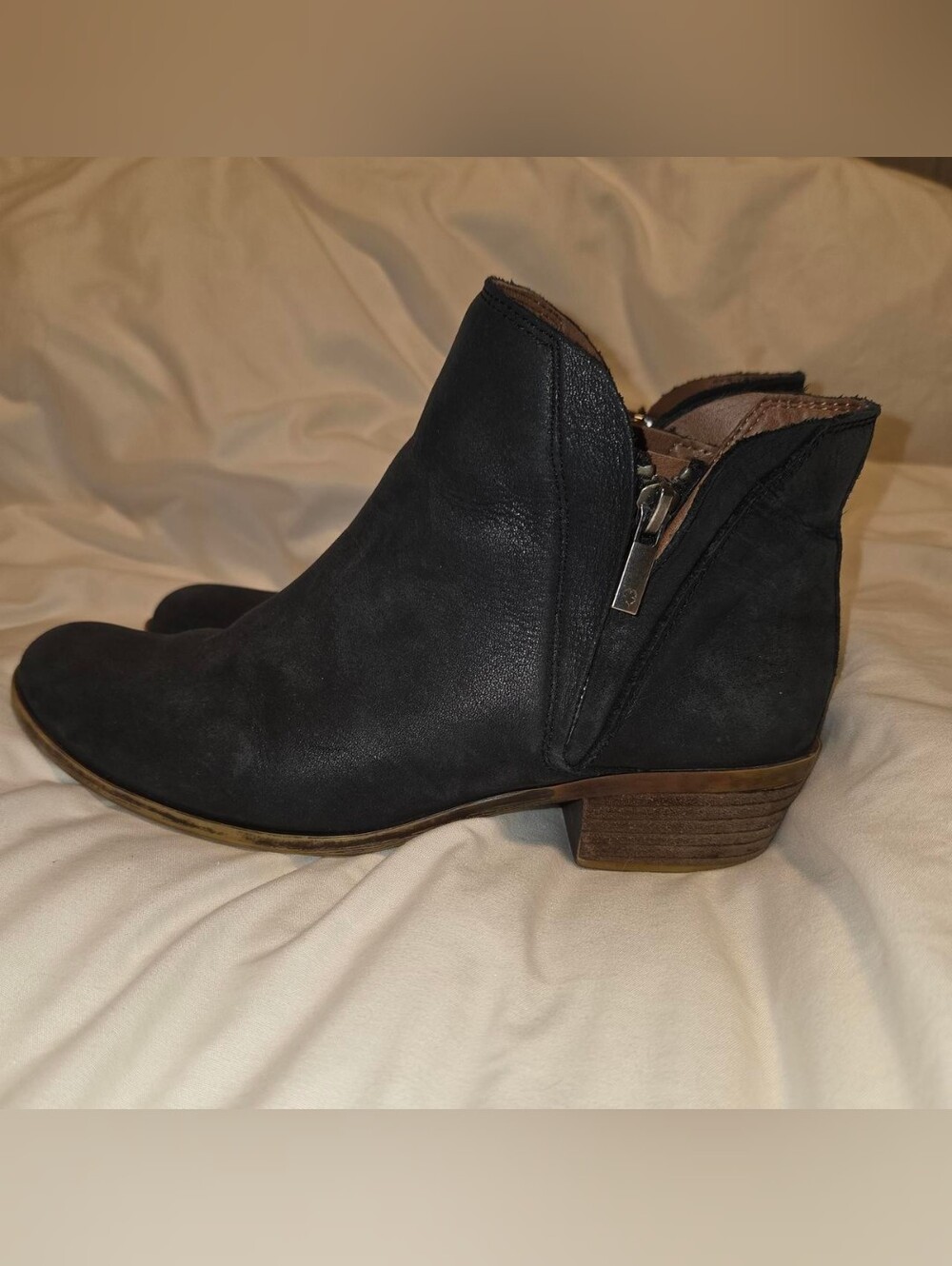 Lucky Brand Black Suede Ankle Booties with Low Stacked Heel